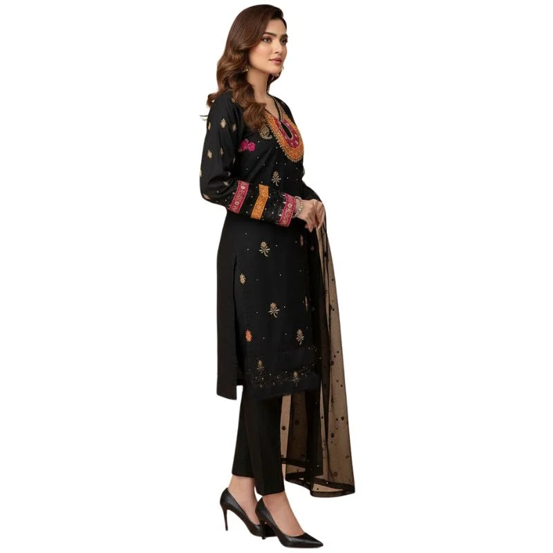 Organza 3-Piece Suit for Women | Unstitched Handmade Aari Zari & Beads Work