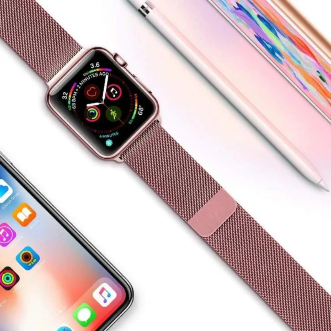 Rose Pink | Apple Watch Milanesae Magnetic Loop Strap | Stainless Steel Band  | 42mm / 44mm / 45mm