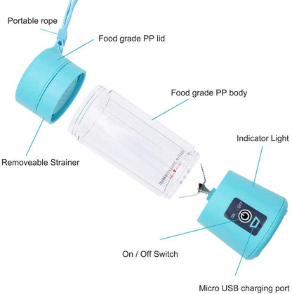 Portable 6-Blade USB Rechargeable Juicer Blender for Smoothies Shakes Baby Food and Outdoor Use (Random Color)