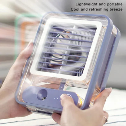 Portable USB Air Cooler Fan – 3-Speed, Mist Spray, Rechargeable | Random Color