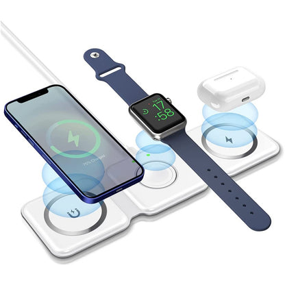 3-in-1 Foldable Magnetic Wireless Charger 15W Charging Station for iPhone Apple Watch and AirPods