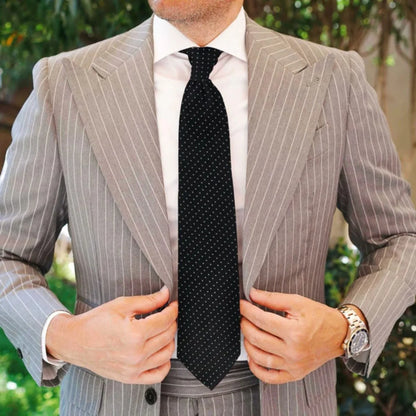 Black Bulleted Patterned Tie with Pocket Square | Premium Men’s Formal Tie Set | Textured Bullet Design