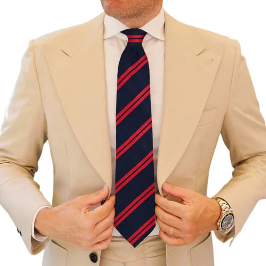 Navy & Red Regal Striped Tie with Pocket Square Set | Premium Men’s Formal Tie Set | Classic Striped Design