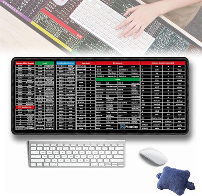 Large Excel Shortcut Keyboard Mouse Pad & Desk Mat 30×80cm | Extended Non-Slip Office Table Mat for Work Study Gaming