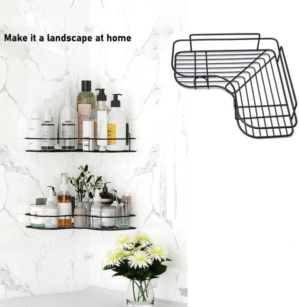 Wall Corner Rack with 2 Self-Adhesive Screws | Stainless Steel Bathroom & Kitchen Storage Shelf